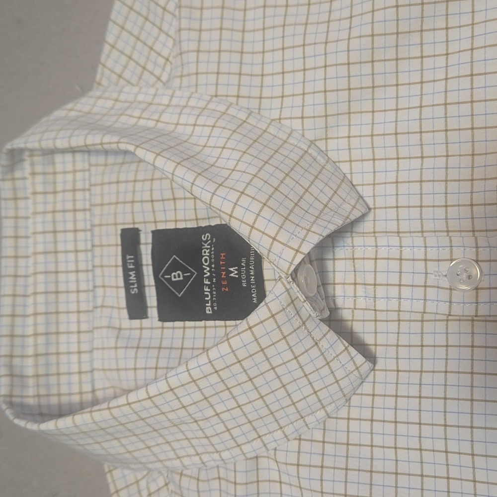 Bluffworks Men's Slim Fit Casual Button Down Shirt - White and Brown